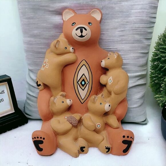 Vintage 1989 Teissedre Pottery Native American Storyteller Mama Bear with Cubs - Picture 1 of 11